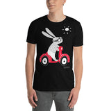 Men's Doodles T-Shirt - The Scooter Bunny - Zebra High Contrast Apparel and Clothing for Parents and Kids