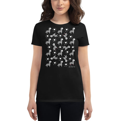 Women's Doodles T-Shirt - The Zebra Dazzle - Zebra High Contrast Apparel and Clothing for Parents and Kids