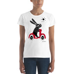 Women's Doodles T-Shirt - The Scooter Bunny - Zebra High Contrast Apparel and Clothing for Parents and Kids